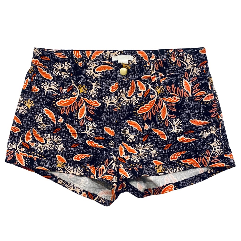 H&M Floral Boho Shorts | Rolled Cuff Hem | Navy Blue + Orange + White (8)